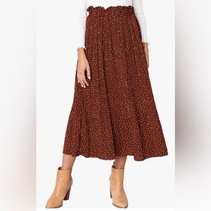Womens High Waist Polka Dot Pleated Skirt Midi Swing Skirt with Pockets